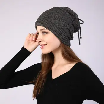 Fashion kvinder elastiske strikkede Skullies Huer Hat solid forfang tørklæde varm Hue Til womem Efterår og vinter Kvindelige Beanie hue