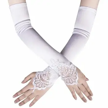 Fashion lange handsker i satin opera aften prom party handsker kvinder fingerløse handsker til beskyttelse af solen kørsel vanter - \ www.jl-energy.dk