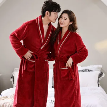 Fashion par klæder morgenkåbe blød bælte pyjamas home service sexet efteråret, vinteren hjem service flannel varm kimono kjole