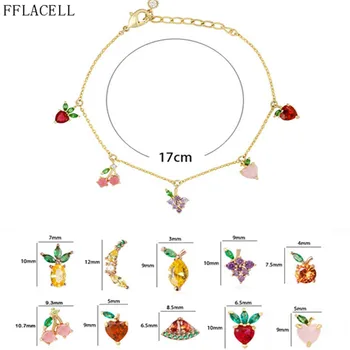 FFLACELL Mode Søde Kirsebær, Druer, Fersken Frugt Farverige Zircon Vedhæng i Forgyldt Armbånd til Kvinder, Piger Part Smykker