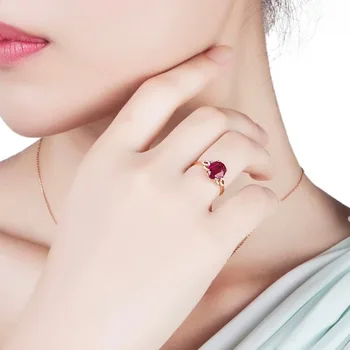 Fine Smykker Ruby Ringe Til Kvinder 18K Rosa Guld Ring med Diamant Engagement Naturlige Oval Rød Turmalin Sten, Ædelsten, Fødselsdag, Gave,