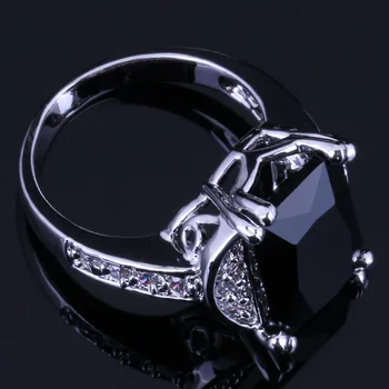 Firkantet sort Hvid CZ cubic zirconia Sølv forgyldt ring Blændende V0606