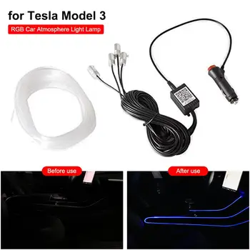 For Tesla Model 3 LED Strip Light Multi-farve, Lyd-aktiveret RGB Bil Atmosfære Lampe Bånd Fleksibel Med Bluetooth Fjernbetjening