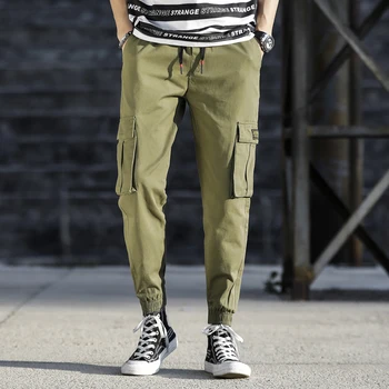 Forår/sommer 2019 mænd cargo bukser mode baggy bælte casual ni point bukser