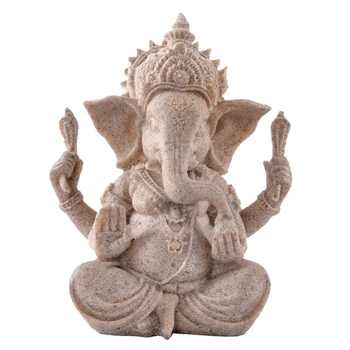 Generisk Hue Sandsten Ganesha Buddha På Elefant Statue Skulptur Håndlavet Figur