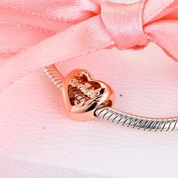 Gennembrudt stamtræ Hjerte Charme Kvinder 925 Sterling Sølv Charm Perler for Jewellry Gør Valentins Dag