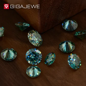 GIGAJEWE Cyan-Blå 7-8.5 mm VVS1 Runde Fremragende Skære Løs Diamant Test ået Moissanite Lab Perle Til smykkefremstilling Pige Gave