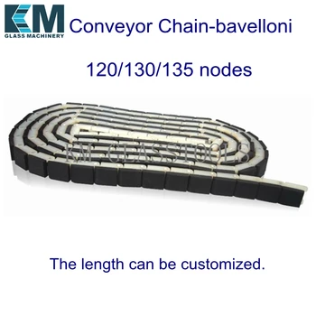 Glas beveling maskinen transportbånd kæde bruges til den italienske Bavelloni maskine til 120~135 noder ,længden kan tilpasses.