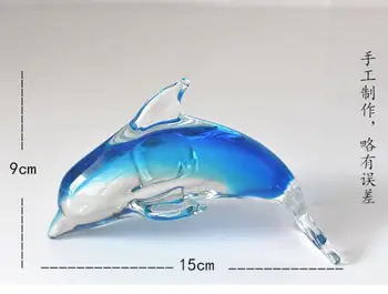 Glas dolphin statue kreativ dekoration håndværk små ornamenter fisk tank landskab havet dyre gaver