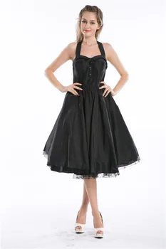 Gothic kvinder vintage pin up rockabilly kjole swing halterneck hals sort steampunk swing kjoler plus size 7XL