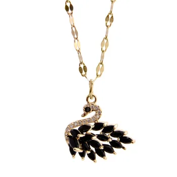 Guld halskæder til kvinder Black Swan vedhæng Zircon halskæde i rustfrit stål mode enkel halskæde smykker om halsen