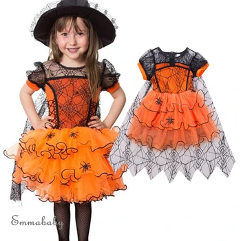 Halloween Piger Witch2020 Barns Kostume Kjole Spider Web Blonder Rainbow Fancy Kjole Baby Tøj Part, Kids Tøj