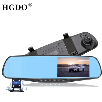 HGDO Dash cam Bil dvr Dobbelt Linse bakspejl Kamera 4,3 tommer Fuld HD1080P Video auto Optager Parkering Overvåge Night vision