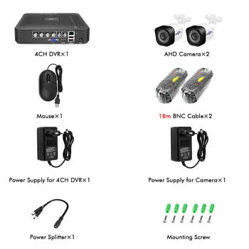 Hiseeu 4CH Videoovervågning Kit CCTV Sikkerhed Kamera system Udendørs 2STK 2MP 1MP Vandtæt AHD System App Udsigt Støtte HDD