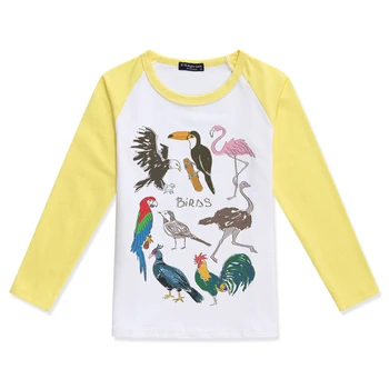 Hot Salg 2019 Baby Piger Tøj Tshirt Drenge Med Lange Ærmer Toppe Fugle Print Børn Tøj Mode O-Hals Farve K T-Shirt