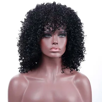 HOUYAN Sort kvinder Brasilianske korte krøllede hår paryk med naturlig sort farve og bangs syntetiske bob krøllet paryk