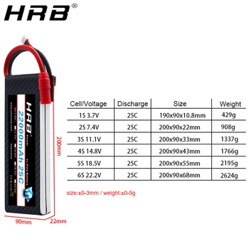 HRB 22000mah på 7,4 V Lipo Batteri 11,1 V 14,8 V 18,5 V 22.2 V T Dekaner XT60 XT90 EF5 2S 4S 5S 6S 3S 1S RC Heli Fly Skateboard Dele