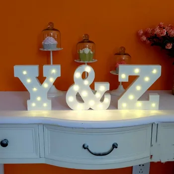 Hvid træ LED nat breve letra luminosa bryllup indendørs væg desktop dekoration til bryllup, fødselsdag lys A-Z &