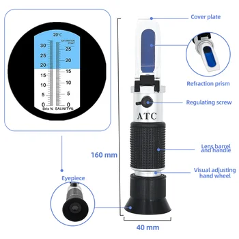 Håndholdt Brix/Salt Refraktometer med ATC for saltlage frugt Øl, Dobbelt Skala(2-i-1-med en Brix-0-32%, Salt 0-28%) 30%off