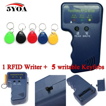 Håndholdte 125KHz EM4100 RFID Kopimaskine Forfatter Duplikator Programmør Læser + 5pcs EM4305 Genskrivbare ID Fjernbetjeninger Tags Kort T5577 5200