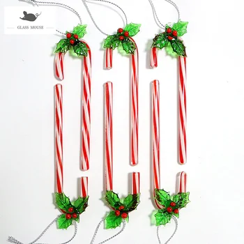 Hængende Glas Xmas Candy Cane Kunst Ornamenter Christmas Tree Decor Tilbehør Søde Charms Vedhæng Kreative Stok Gaver