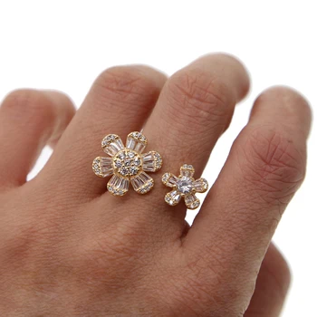 Høj Kvalitet Engros Sølv forgyldt med guld farve Daisy Blomst Ring AAA Zircon Billige Ringe til Kvinder Smykker Dropship
