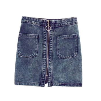 INS 2021 Forår, Sommer mode Kvinder, Høj Talje metal-zip-slim fit Denim Nederdel A-line Mini-Nederdele Lomme Wrapover Jeans Nederdel