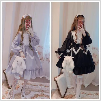 Japansk Gothic Lolita Kjole Kvinder Kawaii Palace Prinsesse Bow Lace Søde Kjoler Vintage Renæssance Fe Party Dress Cosplay