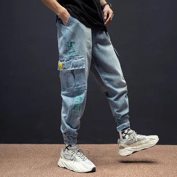 Japansk Vintage Mode Mænd Jeans I Loose Fit Stor Lomme Casual Denim Cargo Bukser Hombre Streetwear Hip Hop Jeans Mænd Harem Bukser