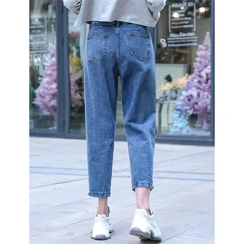 Jeans kvinder fritid løs Sort mørke blå abrikos denim bukser nye koreanske efterår og vinter høj talje mode-jeans feminina LR332