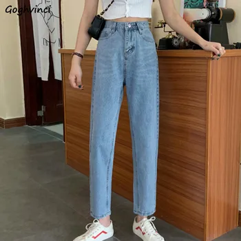 Jeans Kvinder Harem Blå Denim Foråret Vintage Streetwear Alle-match Trendy Fritid koreansk Stil Lomme Enkel Ins Løse Nye Ulzzang