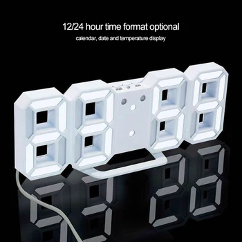 Justerbar 24/12 Timers Visning Watch Alarm LED Digitalt Ur Væggen Hænger 3D Tabel Ur Kalender Temperatur Display-Lysstyrke