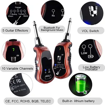 K380C Genopladelige 5 Effekter Trådløse Elektrisk Guitar-Sender-Modtager Sæt
