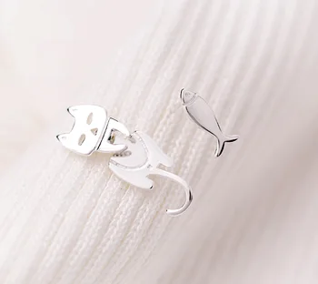 Kat fisk asymmetrisk polske øreringe 925 Sterling sølv Smykker mode Allergivenlige Stud øreringe til kvinder gave