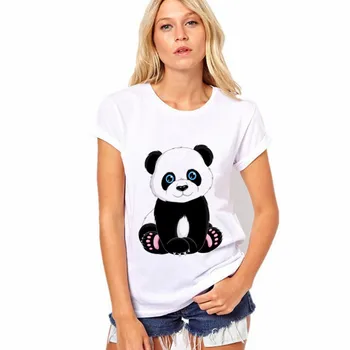 Kawaii Panda Harajuku Mode Runde Krave T-Shirt Med Print Finger Sød T-Shirt Kvinder Vintage Casual Sommer Tøj