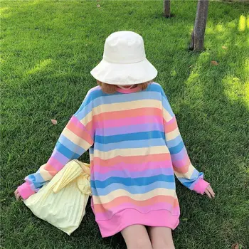 Kawaii Tøj Langærmet T-Shirt Rainbow Pastel Goth Harajuku Ulzzang Pink