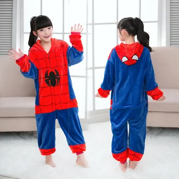 Kigurumi Spiderman Kids Pyjamas Disney Sy for Børn Vinteren, Varmt Nattøj Dreng Pige Cosplay Pijamas julefrokost Outfit
