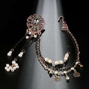 Kinel Etniske Grå Krystal Blomst Øreringe link Hovedklæde Indien Smykker i Antik Guld og Sort Øreringe Til Kvinder Vintage Smykker