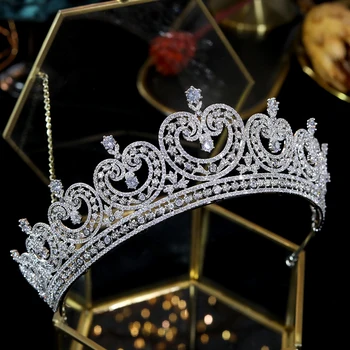 Klassisk cubic zirconia tiara Europæiske prinsesse kroner, bryllup tiara, hårnåle tilbehør, brude hår tilbehør, hinestone