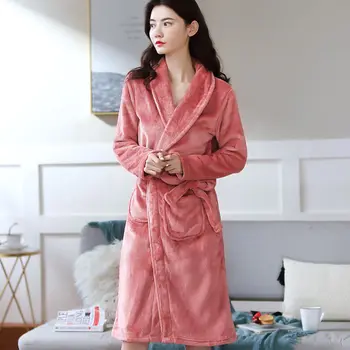 Klæder Kvinder Vinteren Langærmet Skjorte Dame Badekåber Varmt Nattøj Coral Fleece Koreansk Stil Print Elegante Pyjamas Smarte Nye