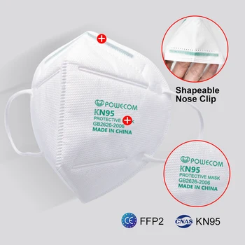 KN95 Powecom KN95 Maske Respirator Genanvendelige ansigtsmaske Åndbar 5 Lag Munden Masker 95% Filtrering Sikkerhed PM2.5 Filter Maske