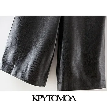 KPYTOMOA Kvinder 2020 Mode sidelommer Imiteret Læder Bermuda Shorts Vintage Høj Talje og Lynlås Kvindelige Korte Bukser Mujer