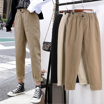 Kvinder Beige Bukser Med Høj Talje Casual Løs Harem Bukser Kvinder Koreanske Blyant Bukser Cargo Bukser Streetwear