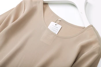 Kvinder er Ren Silke top Skjorte Bluse med Rund Hals korte ærmer ensfarvet størrelse L XL JN120