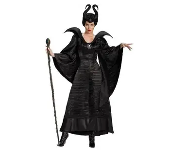 Kvinder Sexy Halloween Kostumer Sort Sovende Skønhed Heks Dronning Maleficent Kjoler Hat Voksen Part Cosplay Fancy Kjole XS-3XL