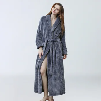 Kvinder Vinteren Termisk Lang Morgenkåbe Elskere, Varm Koral Fleece Kimono Badekåbe Plus Size Nightgowns Brudepige Slåbrok