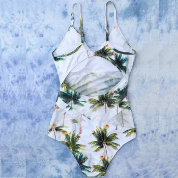Kvinder Ét Stykke Badedragt 2018 Coco Palm Tree Print Badetøj Sommer Strand Badetøj badetøj Monokini maillot de bain femme