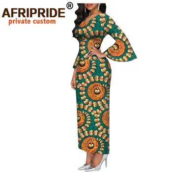 Kvinders Afrikanske Kjoler Dashiki Outfits Print Bodycon Lange Maxi Kjole V-Hals Flare Ærmet Party Bryllup AFRIPRIDE A1925048