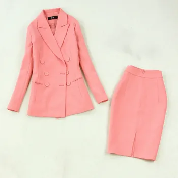 Kvinders dragter 2019 efteråret nye kvinders store størrelse dobbelt-breasted pink suit jacket taske hip split half-længde nederdel to-stykke