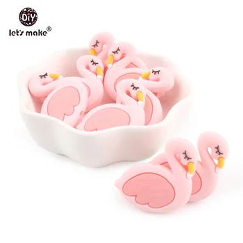 Lad os Gøre 5pc Silikone Mini-Bideringen Flamingo Perler Tegnefilm Ammende Baby Gaver Baby Begyndervanskeligheder fødevaregodkendt BPA-Fri Silikone Perler